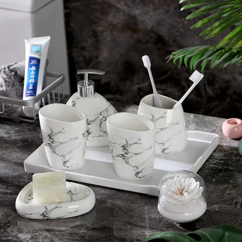 MarbleLuxe - 7-Piece Elegant Bathroom Accessories Set in Durable Ceramic Finish-6