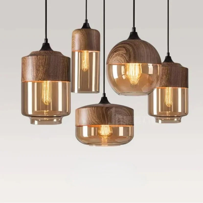 Lumiéra - Japandi Glass and Wood Pendant Light
