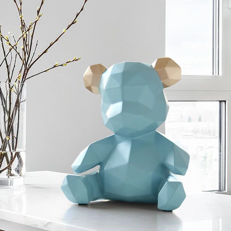 GeoBear - Modern Geometric Resin Animal Figurine with Silver Accents-3