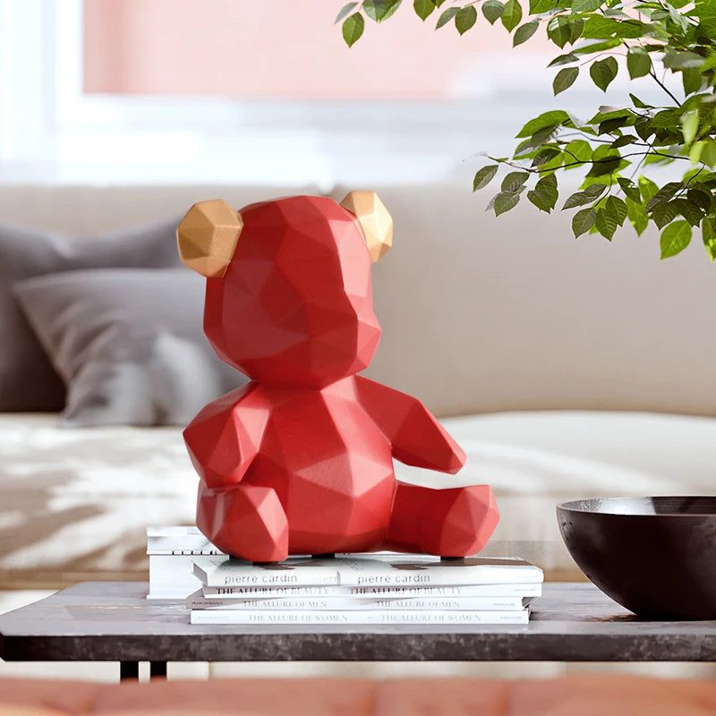 GeoBear - Modern Geometric Resin Animal Figurine with Silver Accents-4