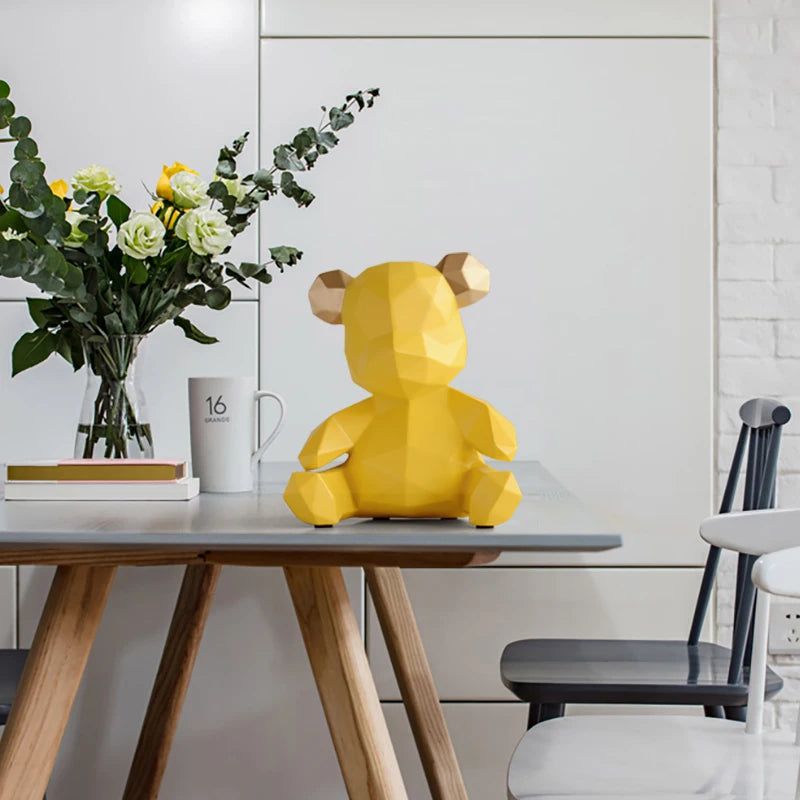 GeoBear - Modern Geometric Resin Animal Figurine with Silver Accents-5