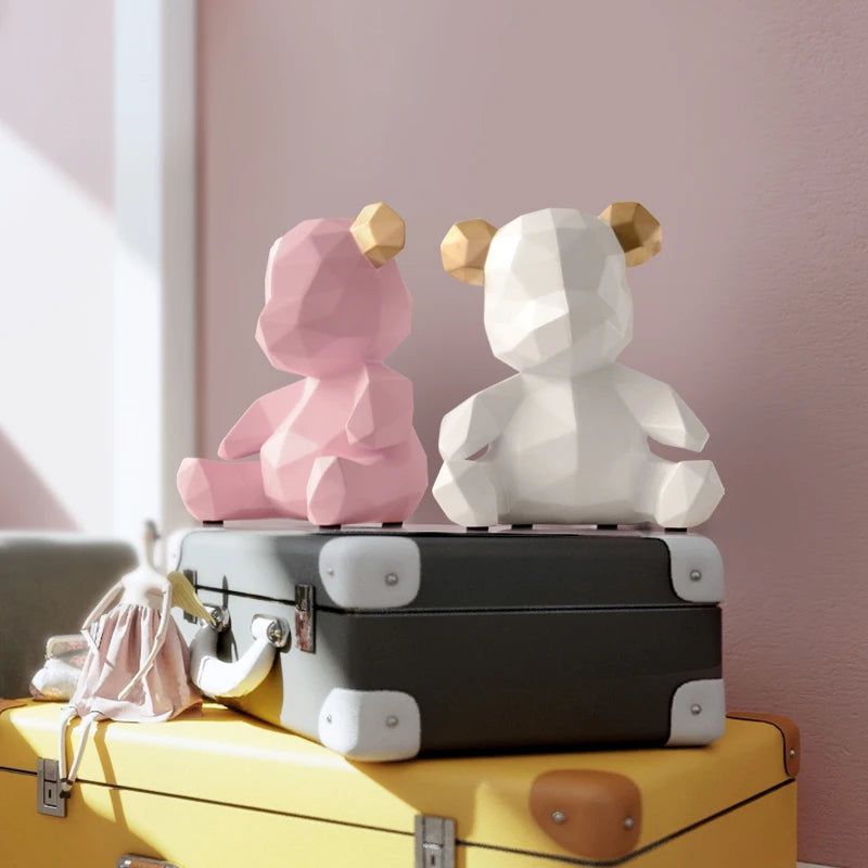 GeoBear - Modern Geometric Resin Animal Figurine with Silver Accents-6