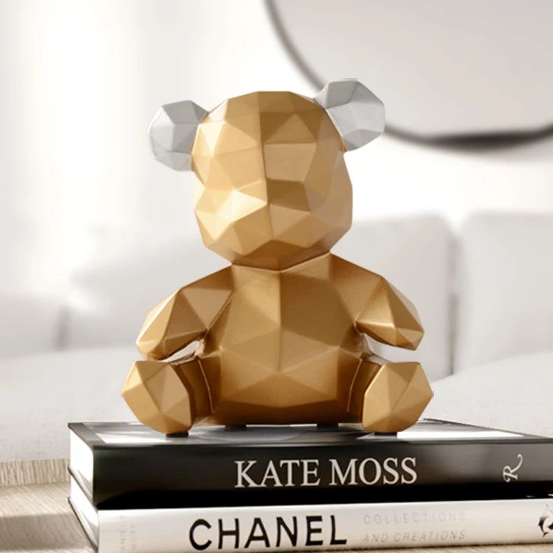 GeoBear - Modern Geometric Resin Animal Figurine with Silver Accents-2