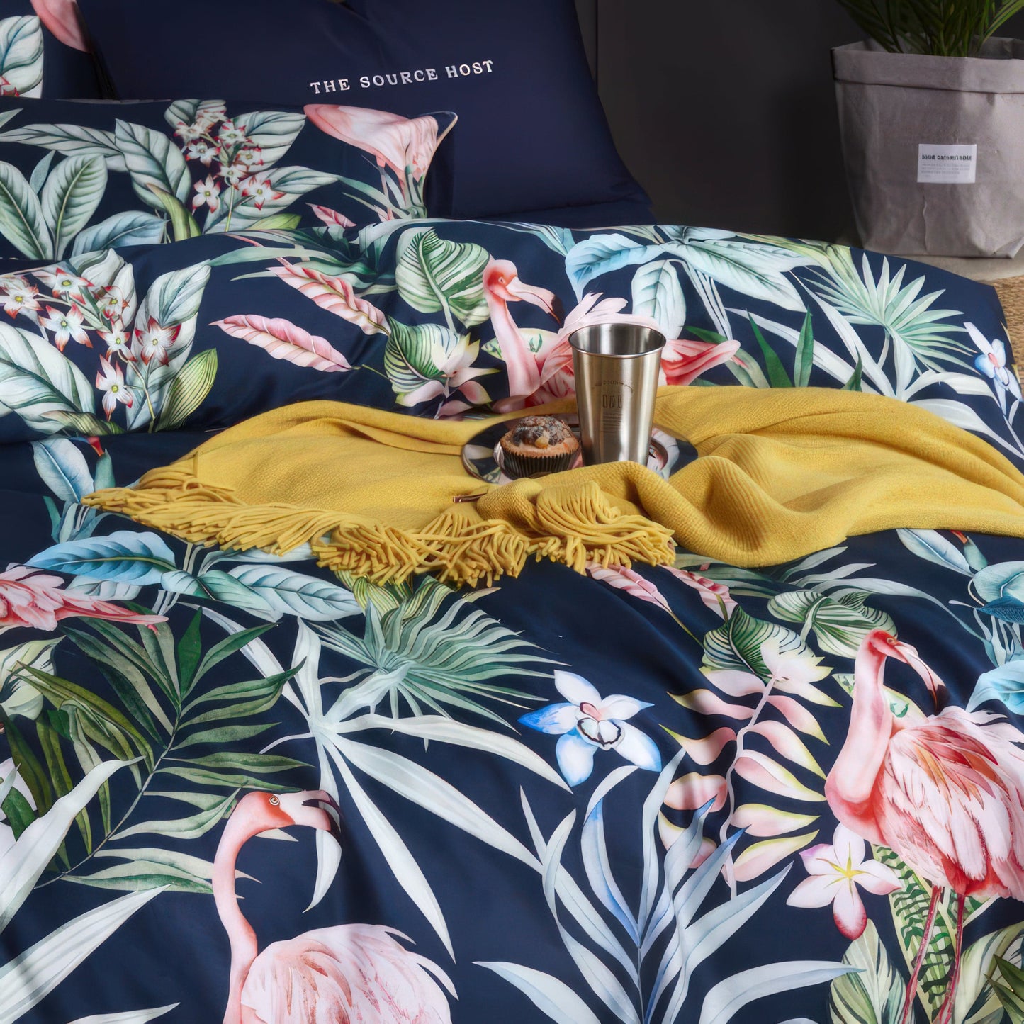 Tropical Bedding Set - Silky Egyptian Cotton Sheets with Flamingo Design-2
