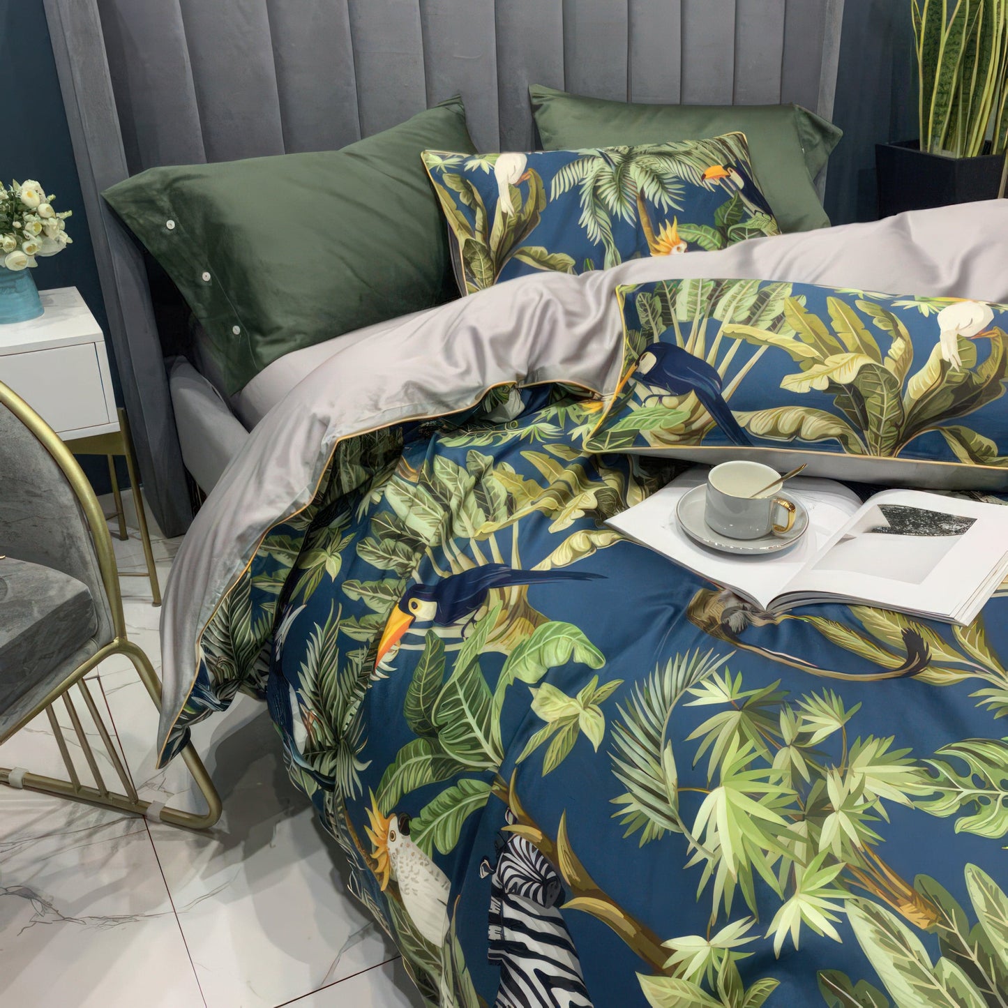 Tucano Green - 100% Egyptian Cotton Bedding Set with 500 Thread Count Duvet Cover-2