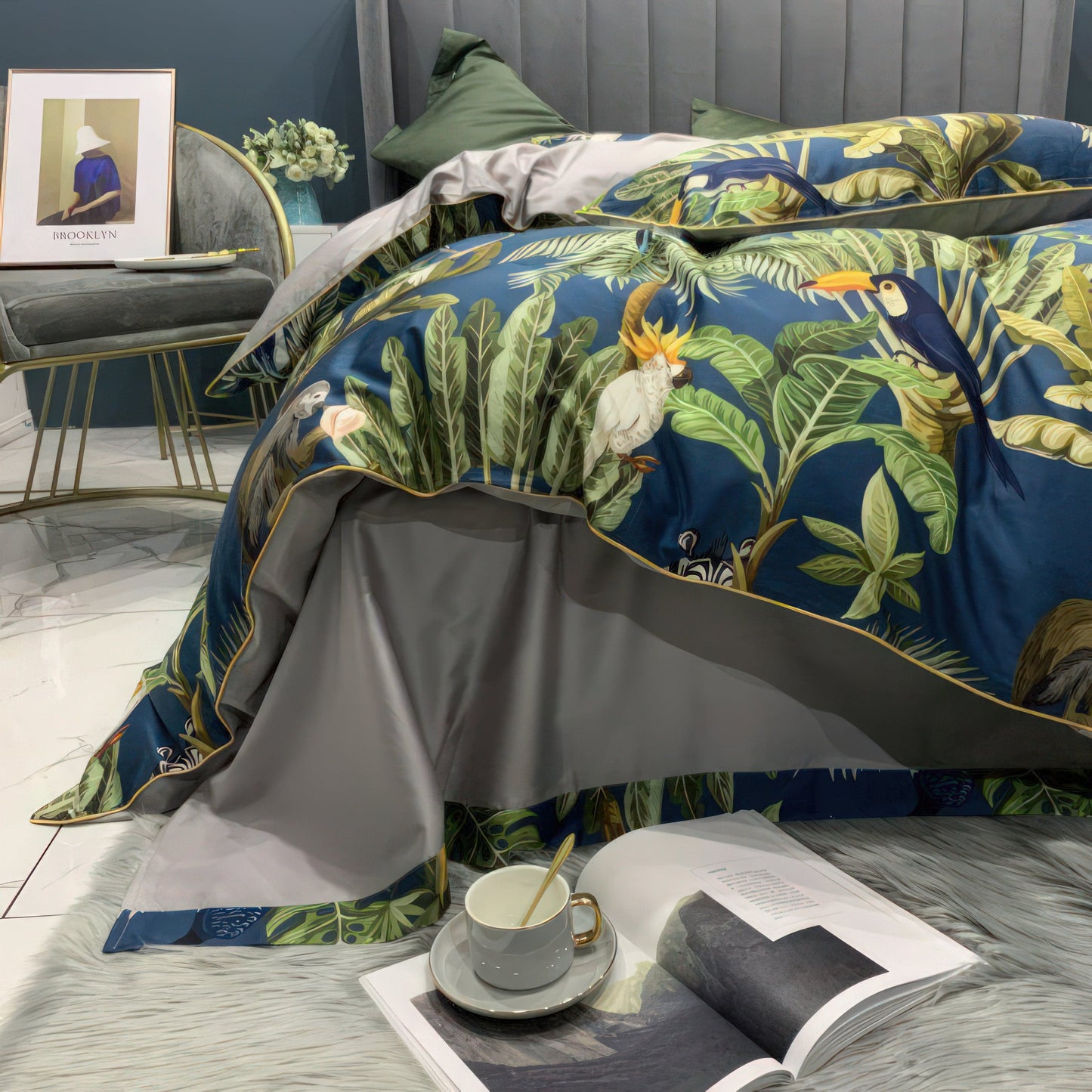 Tucano Green - 100% Egyptian Cotton Bedding Set with 500 Thread Count Duvet Cover-6