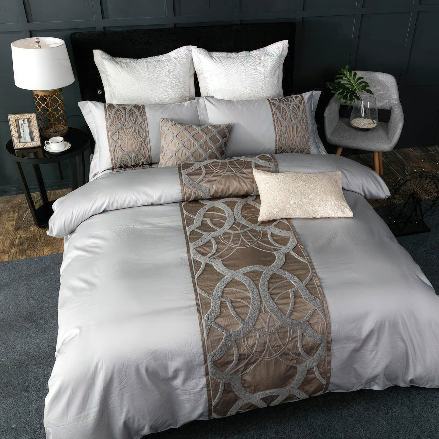 Luxurious Grey Bedding Set - 100% Egyptian Cotton Sheets, 600 Thread Count Duvet Covers-2