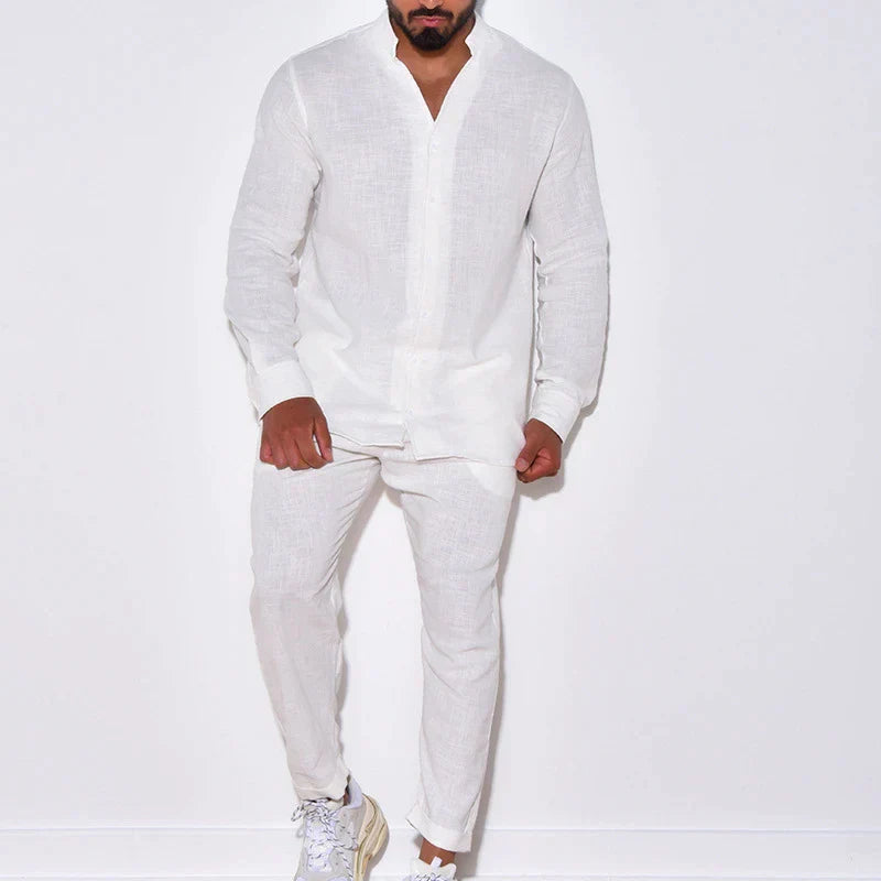 Elías - Men's Linen Set with Long Sleeves & Straight Pants for Comfort-5