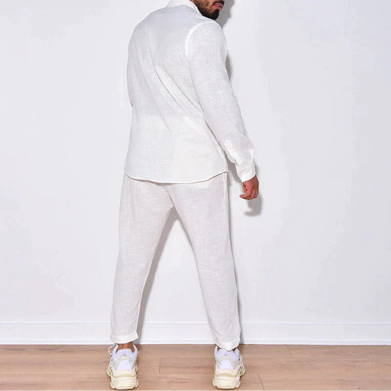 Elías - Men's Linen Set with Long Sleeves & Straight Pants for Comfort-4
