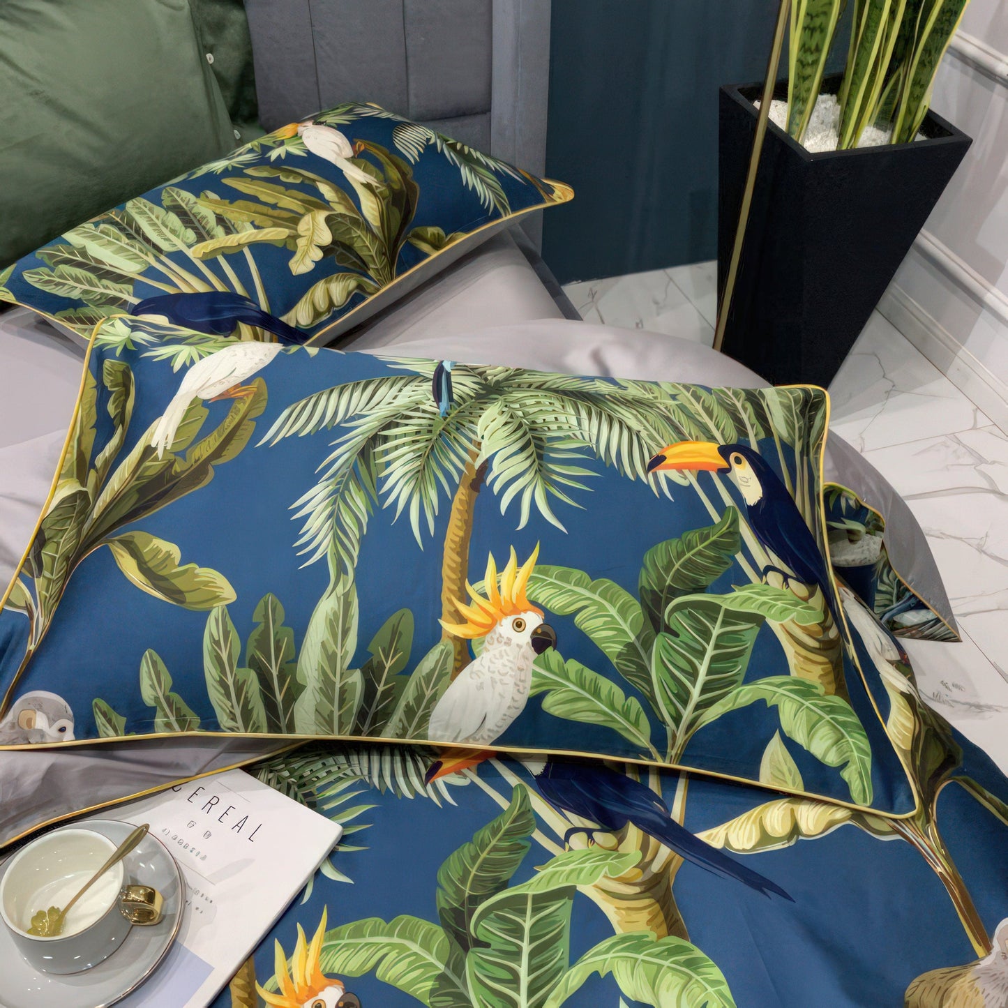 Tucano Green - 100% Egyptian Cotton Bedding Set with 500 Thread Count Duvet Cover-5