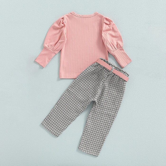Blossom - Baby Girls Stylish & Comfy Pink Top & Plaid Pants Set