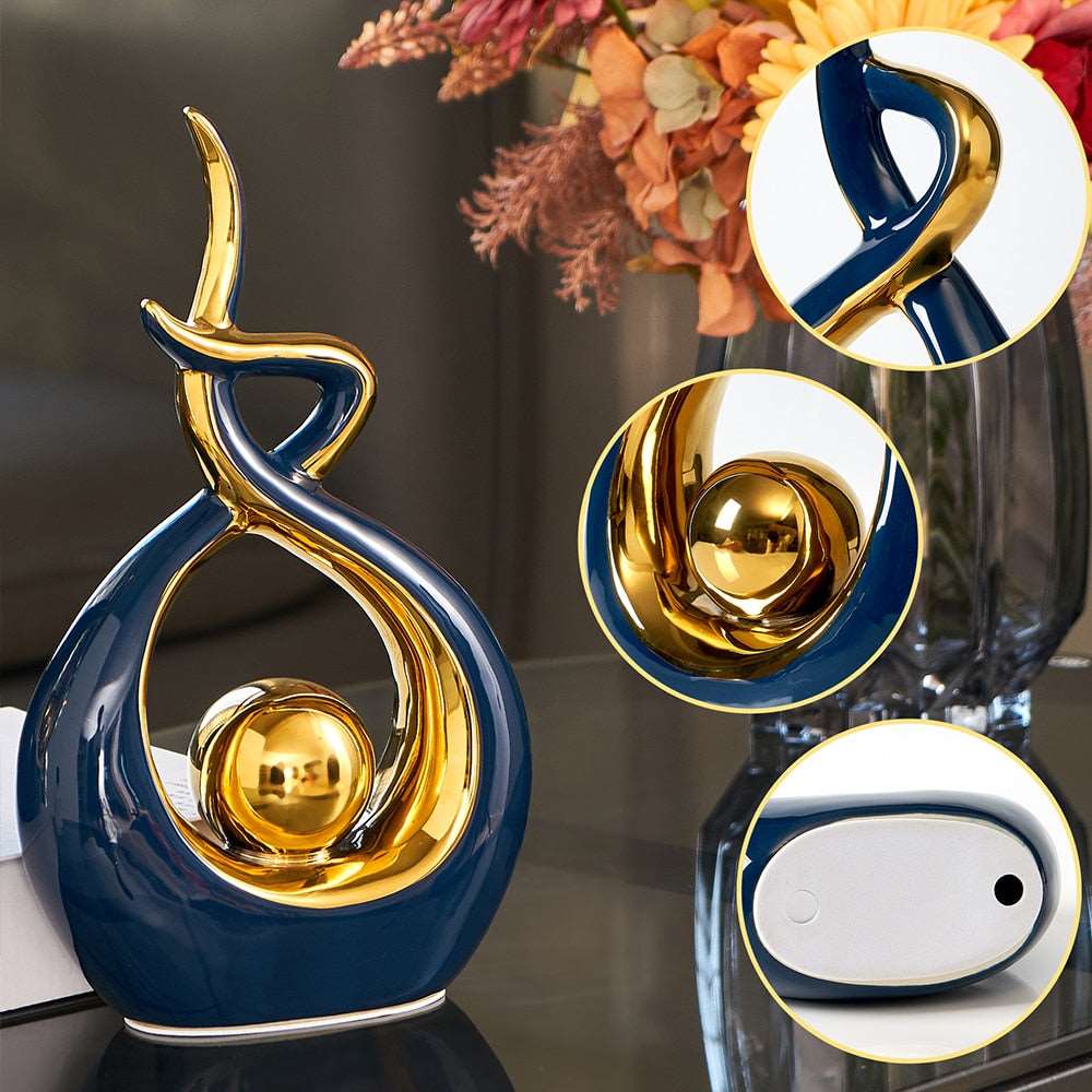 LuxeForm – Abstract Ceramic Sculpture with Gold Accents