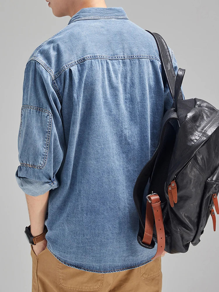 Vada – Men's Oversized Denim Shirt | Black & Blue Drop-Shoulder Button-Up