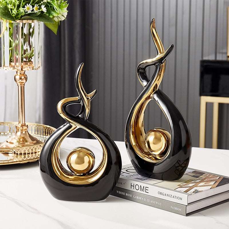 LuxeForm – Abstract Ceramic Sculpture with Gold Accents