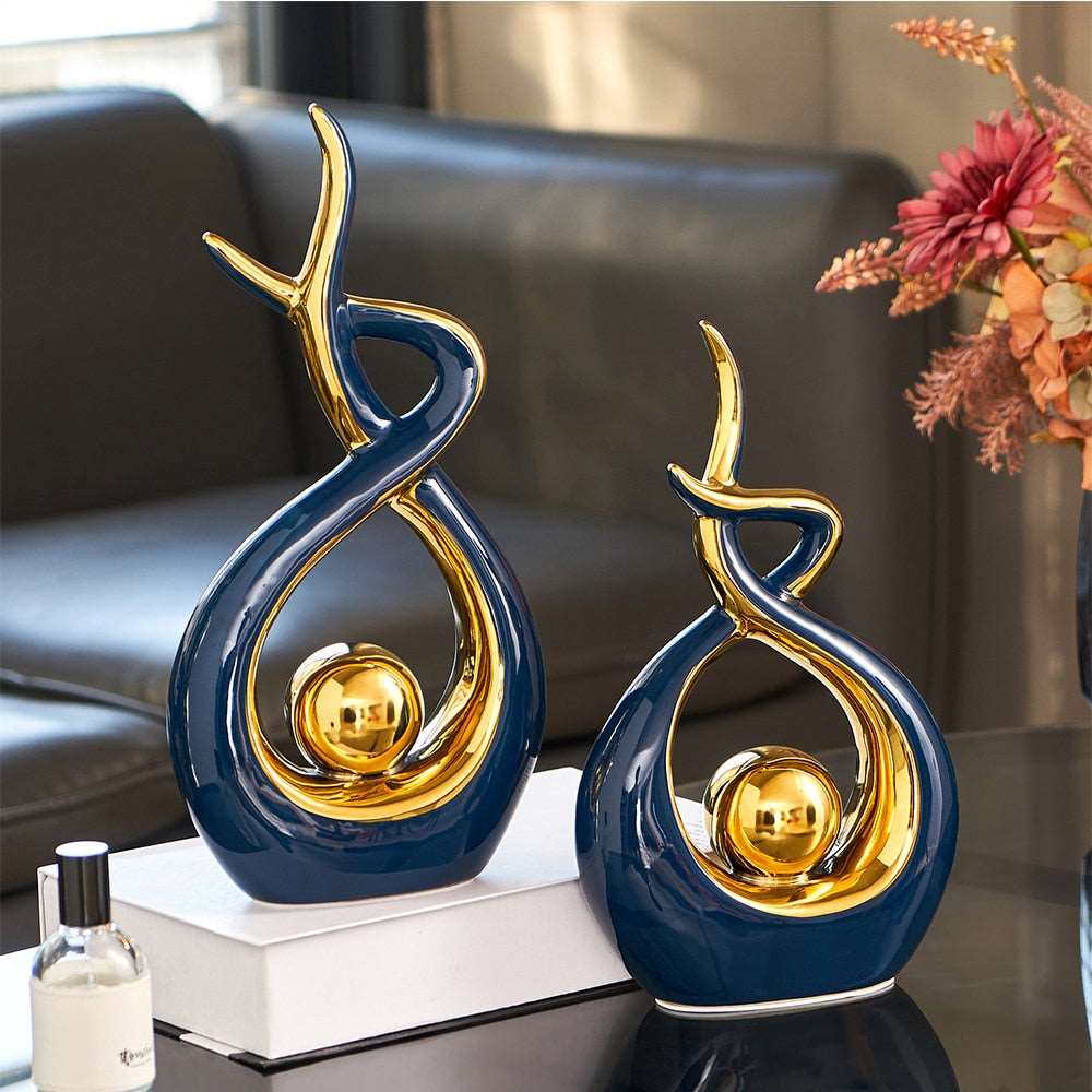LuxeForm – Abstract Ceramic Sculpture with Gold Accents