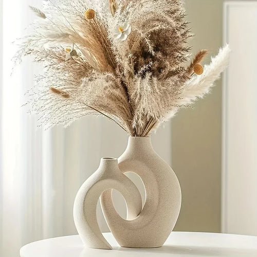 White Ceramic Vase Set - Modern Boho Ceramic Flower Vases for Home Decor-1