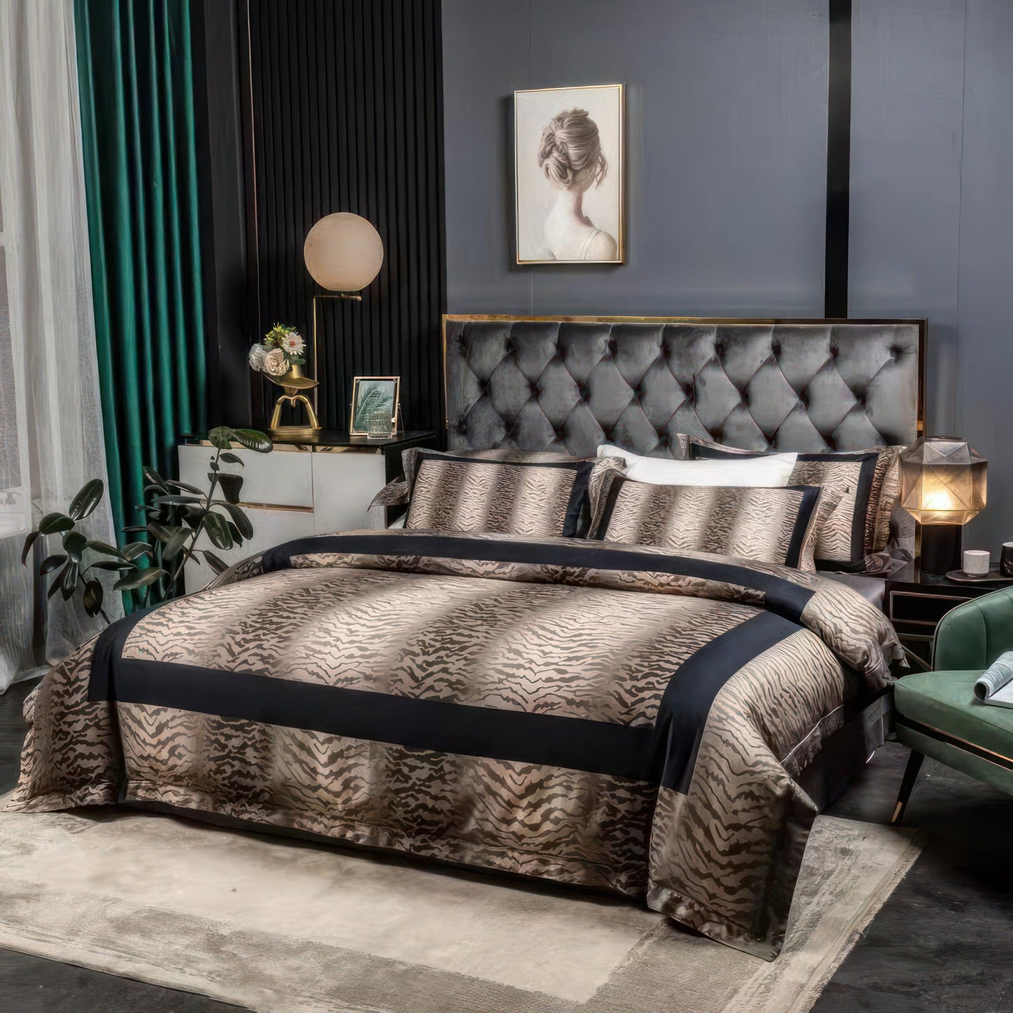 Luxurious Tiger Print Bedding Set - Soft Egyptian Cotton Duvet Covers in Bronze and Black-2