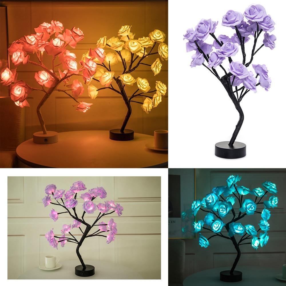 RoseLuxe - Elegant Battery Operated Table Lamp with Decorative Bonsai Rose Design-3