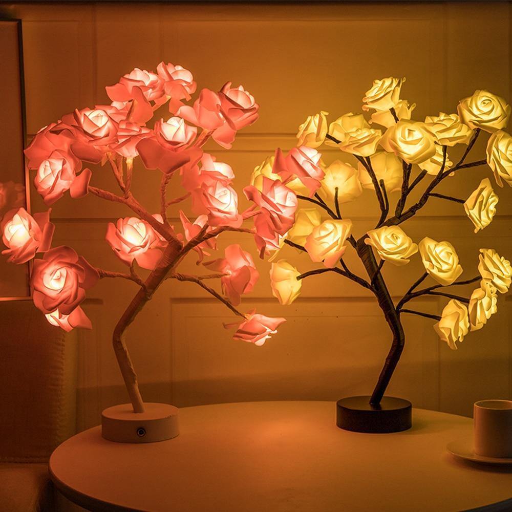 RoseLuxe - Elegant Battery Operated Table Lamp with Decorative Bonsai Rose Design-2