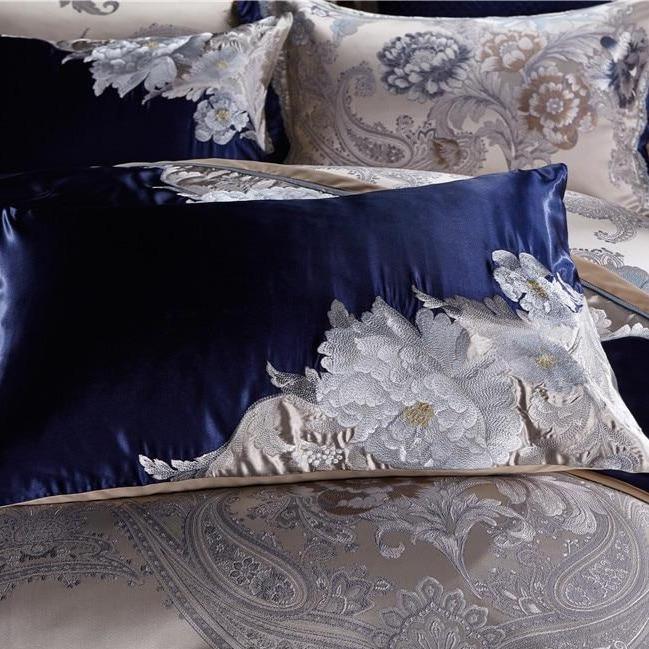 Majestic Blue Duvet Cover Set - 1000 TC Cotton Satin Bedding for King Bed-5