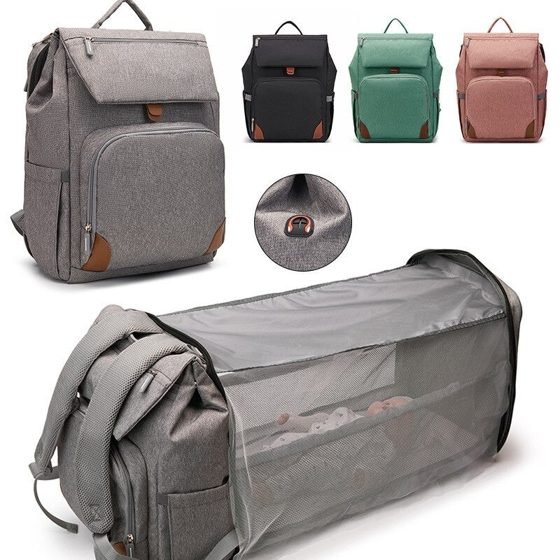 Expandable Diaper Bag Backpack Large Capacity Baby Travel Bed
