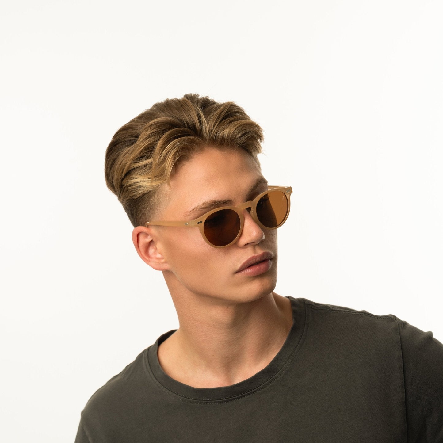 Petar Classic Ecru Round Sunglasses with Polarized Lenses for Unisex Style-4