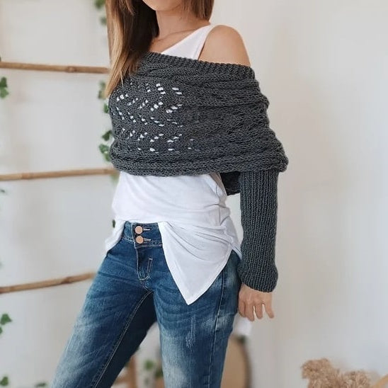 Isara – Women's Cozy Knitted Wrap | Stylish Cable-Knit Poncho Shawl