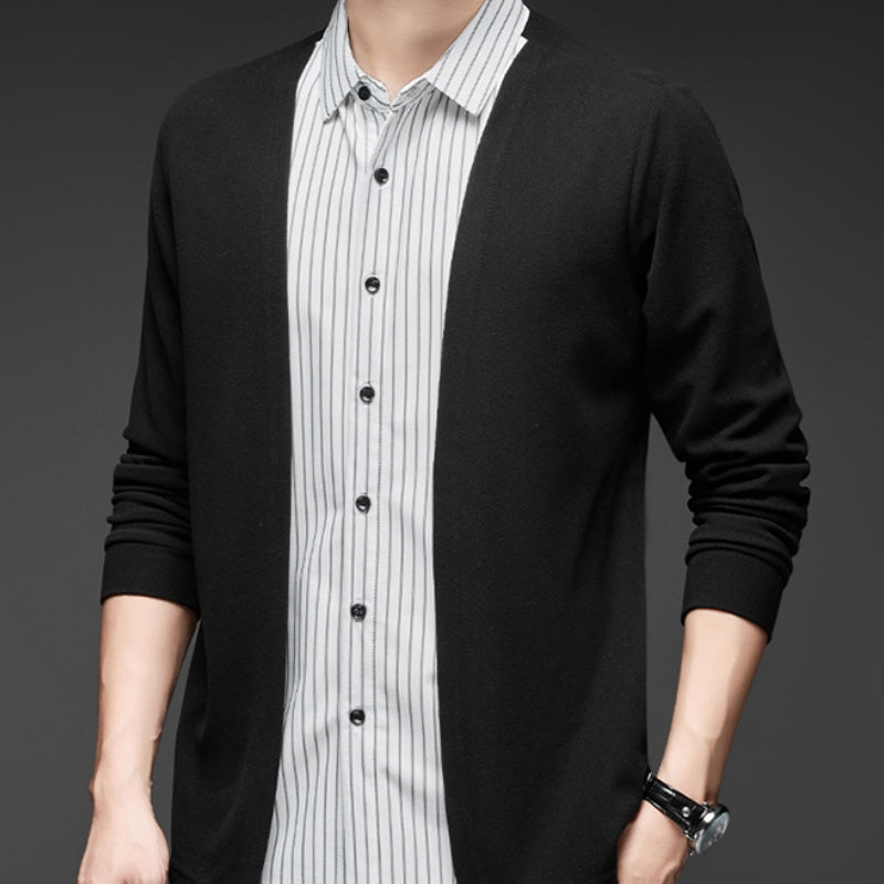 Luca – Men's Striped V-Neck Sweater with Faux Layered Collar