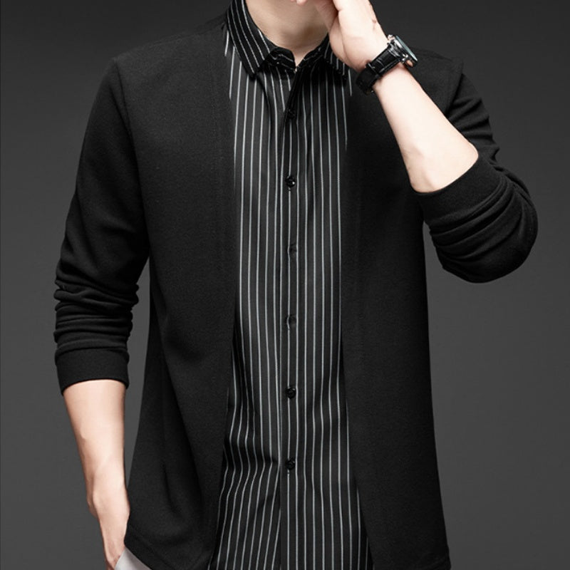 Luca – Men's Striped V-Neck Sweater with Faux Layered Collar