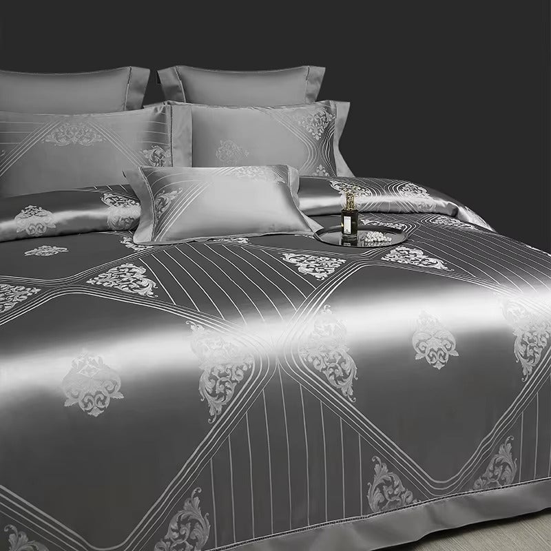 Versailles Luxury Duvet Cover Set - Elegant Grey Ultra-Soft Cotton Bed Covers-3