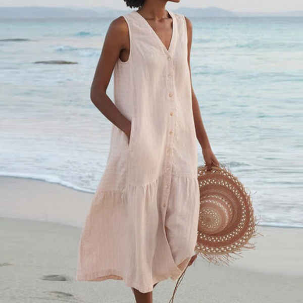 Luna – Casual Sleeveless V-Neck Women's Midi Dress