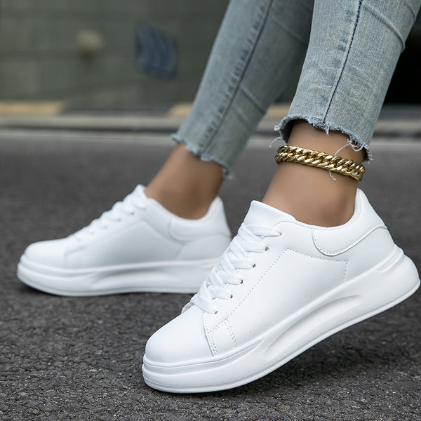 Women's White Faux-Leather Sneakers