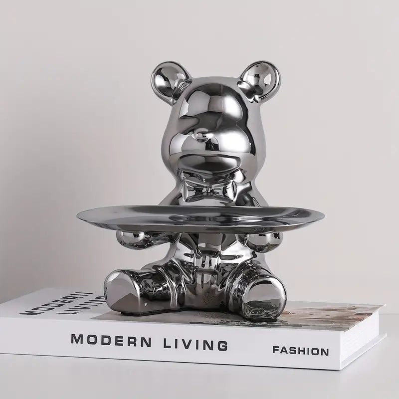 Shinebear - Elegant Ceramic Bear Sculpture with Shiny Finish & Functional Tray-5