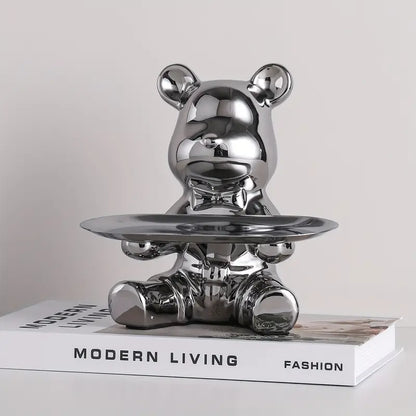 Shinebear - Elegant Ceramic Bear Sculpture with Shiny Finish & Functional Tray-5
