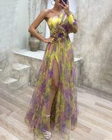 Women's Floral One-Shoulder Maxi Dress