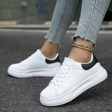 Women's White Faux-Leather Sneakers