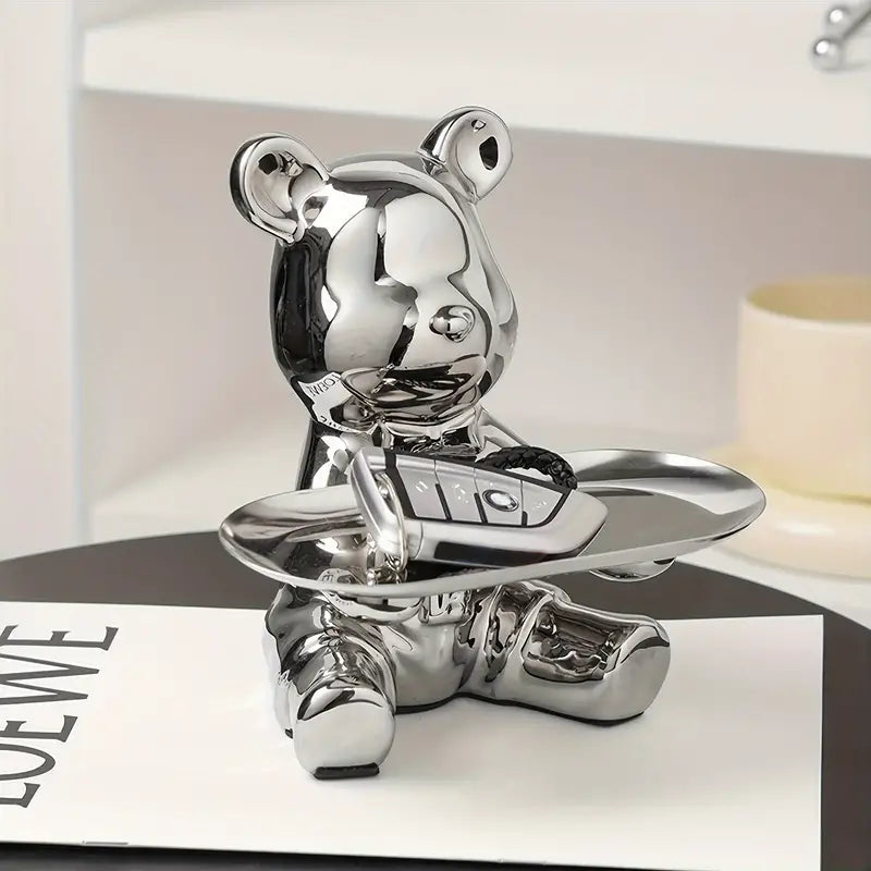 Shinebear - Elegant Ceramic Bear Sculpture with Shiny Finish & Functional Tray-6