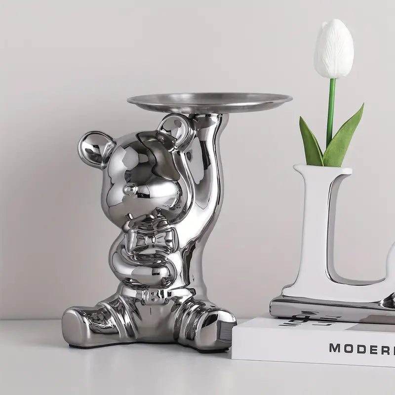 Variant image for Shinebear - Elegant Ceramic Bear Sculpture with Shiny Finish & Functional Tray-4