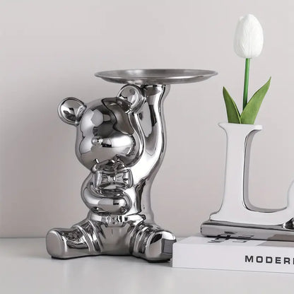 Variant image for Shinebear - Elegant Ceramic Bear Sculpture with Shiny Finish & Functional Tray-4