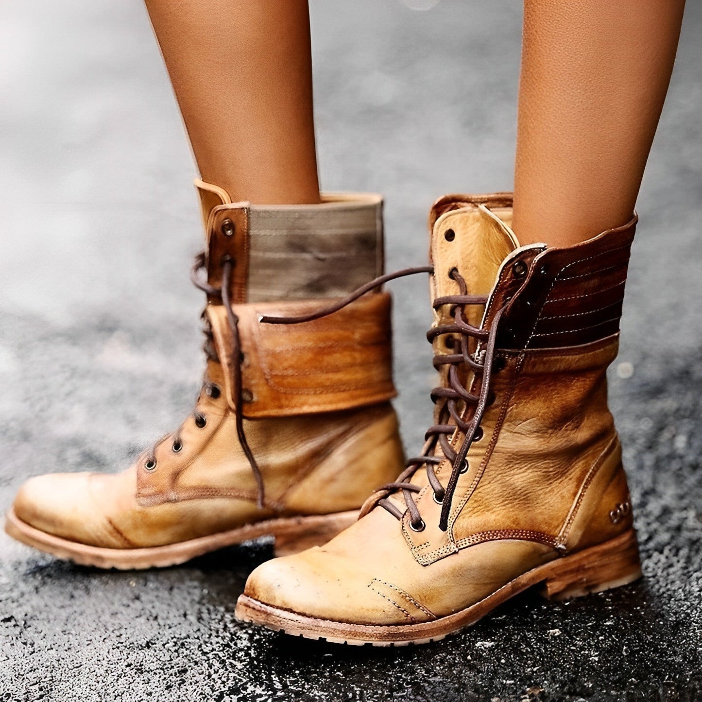 Pacita Retro Vintage Women's Leather Lace-Up Boots