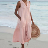 Luna – Casual Sleeveless V-Neck Women's Midi Dress