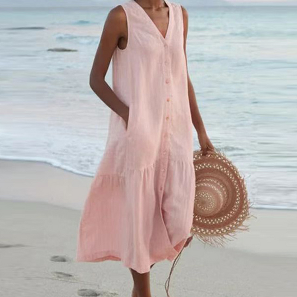 Luna – Casual Sleeveless V-Neck Women's Midi Dress