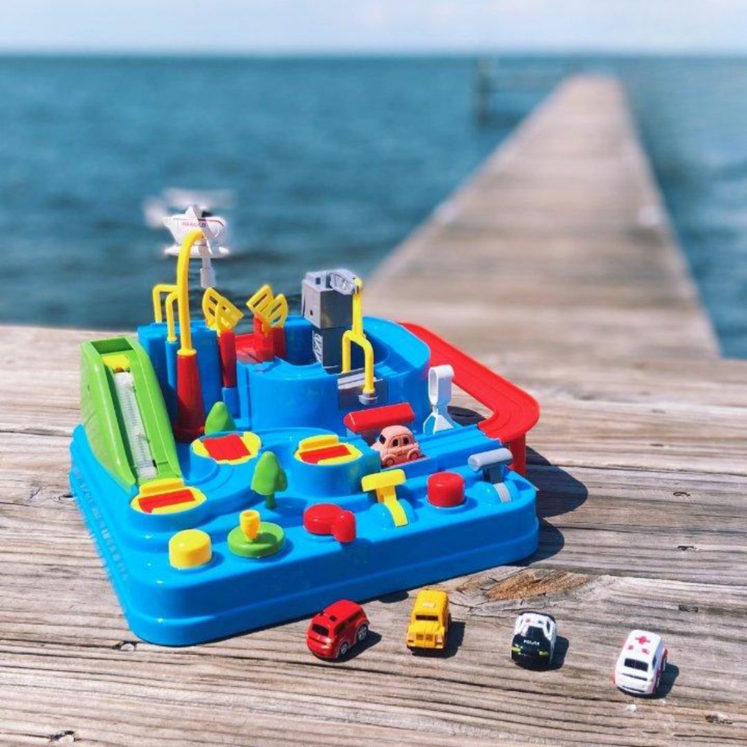 Kid's Interactive Car Race Track Toy Set with Mini Cars, 8 Scenarios, Educational