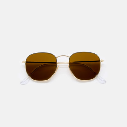 AXEL Mens Sunglasses - Hexagonal Frames with Round Lenses in Gold Metal-2