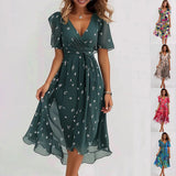 Luna - Flowy V-Neck Wrap Women's Dress