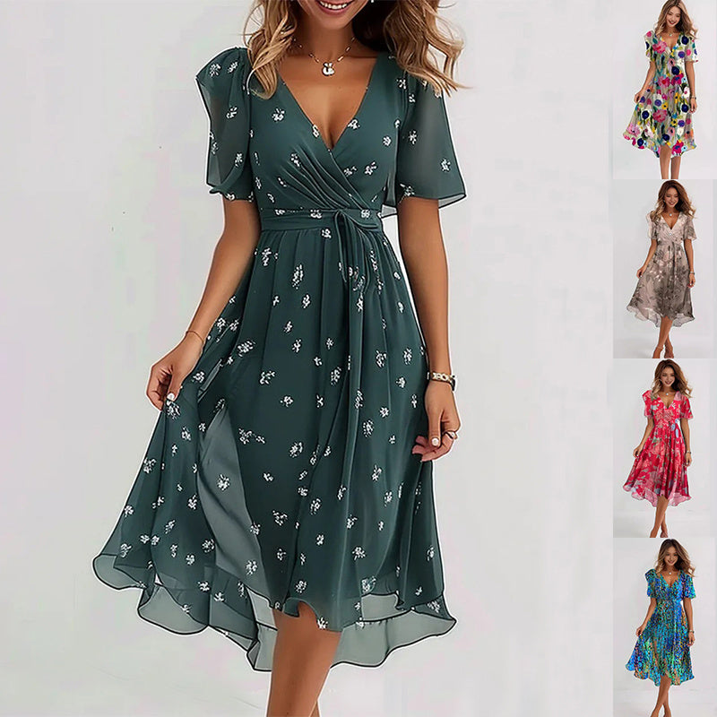 Luna - Flowy V-Neck Wrap Women's Dress