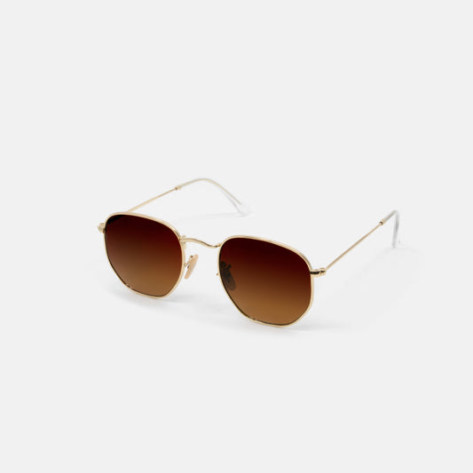 AXEL Mens Sunglasses - Hexagonal Frames with Round Lenses in Gold Metal-3