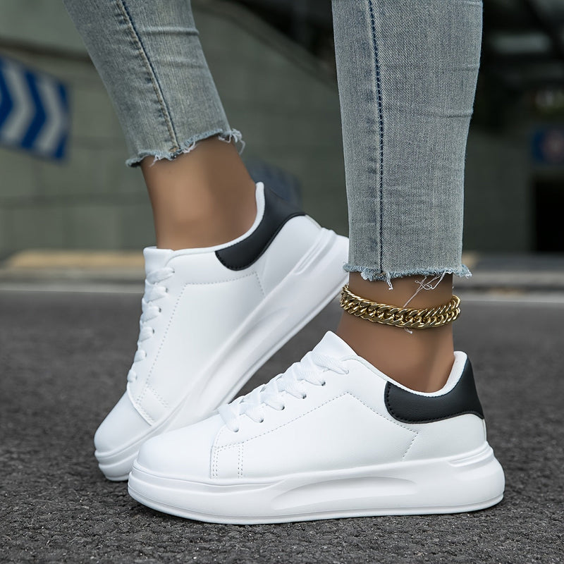 Women's White Faux-Leather Sneakers