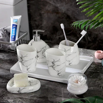 MarbleLuxe - 7-Piece Elegant Bathroom Accessories Set in Durable Ceramic Finish-6