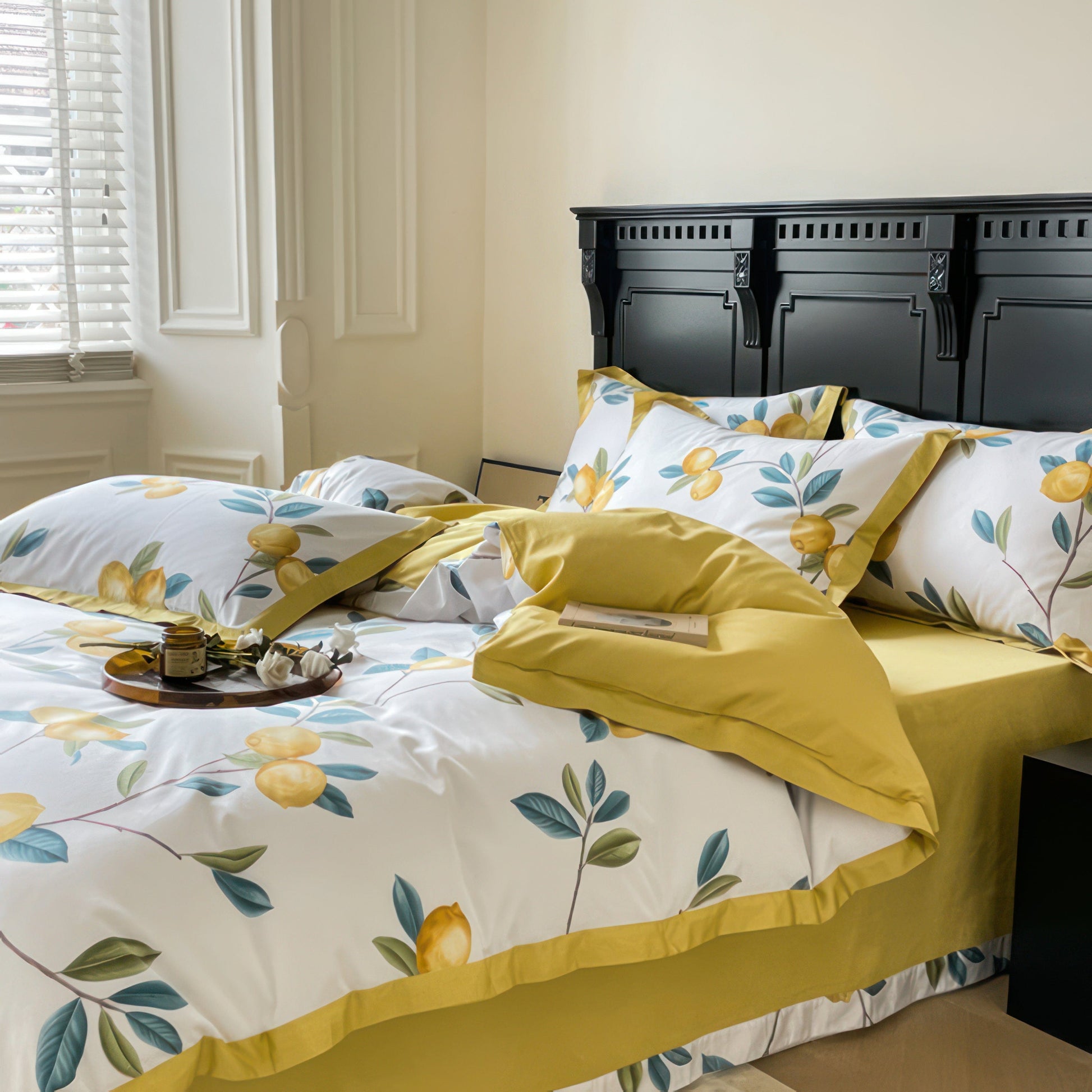 Lemon Fruit - White Duvet Cover Set in Luxurious Egyptian Cotton with Citrus Design-6